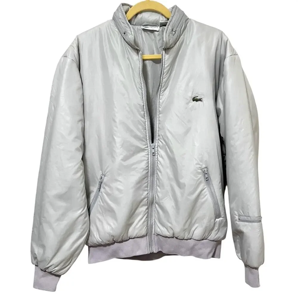 Vintage Lacoste Club Gray Nylon Bomber Jacket L 80s 90s Y2K